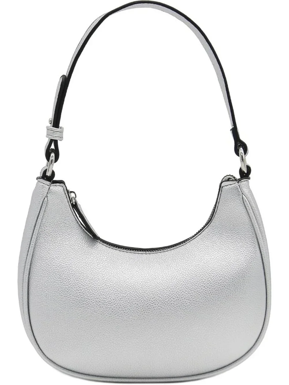Women Silver Small Crescent For Trendy Underarm Purse Zipper Shoulder Bag